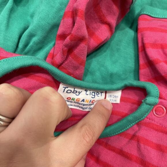 Toby Tiger Pink & Green Reindeer Appliqué Long Sleeve Dress - Picture 7 of 7